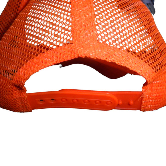 Embroidered Deer Hunter Ball Cap, Orange Mesh, Camo Front, Snapback Trucker Hat - Picture 3 of 4